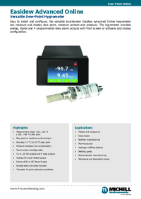 Thumbnail of document Data Sheet - EA2-AOL-HYG Advanced Online Easidew Dew-Point Hygrometer